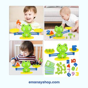 Frog digital balance math toy for children, educational counting and number learning game for kindergarten students.