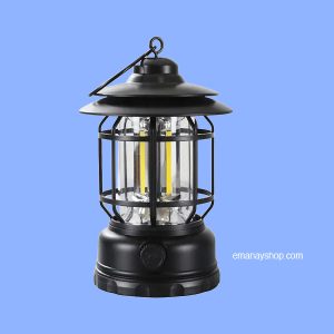 Vintage portable lantern with warm LED light, retro design, rechargeable decorative lamp for room decor and bedside use